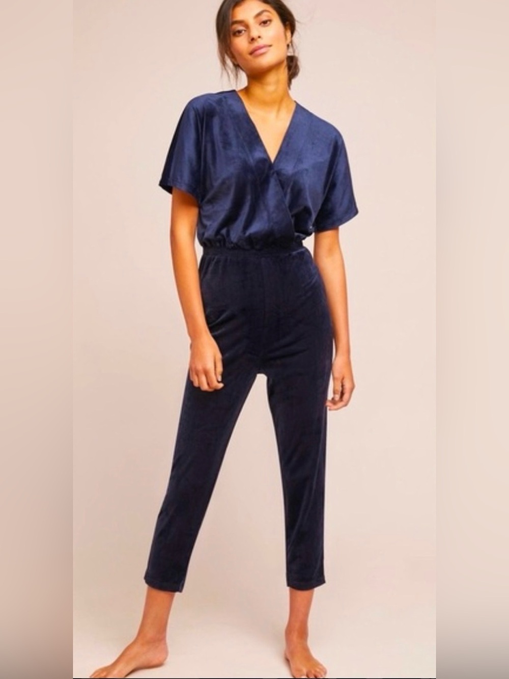 Anthropologie Saturday Sunday Navy Velvet Velour Jumpsuit M